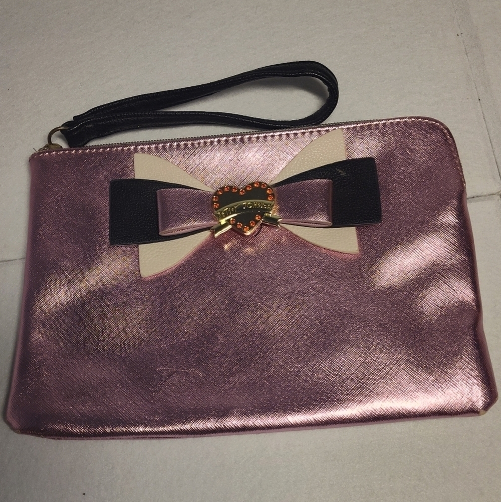 Betsey Johnson Pink Wristlet with Heart Charm